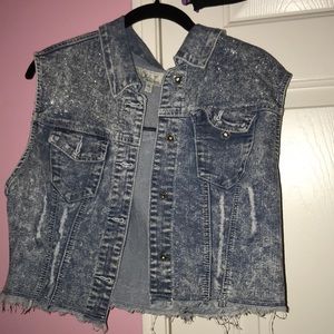Plus Size Cut Off Jeweled Distress Jean Jacket